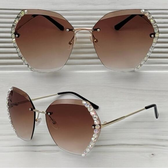 NEW Lily & Nunu Diamond Studded Oversized Sunglasses Gradient Brown Gold… - Picture 2 of 7